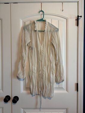 Lightweight Ruffled Long Sleeve Tunic - Cream Stripe
